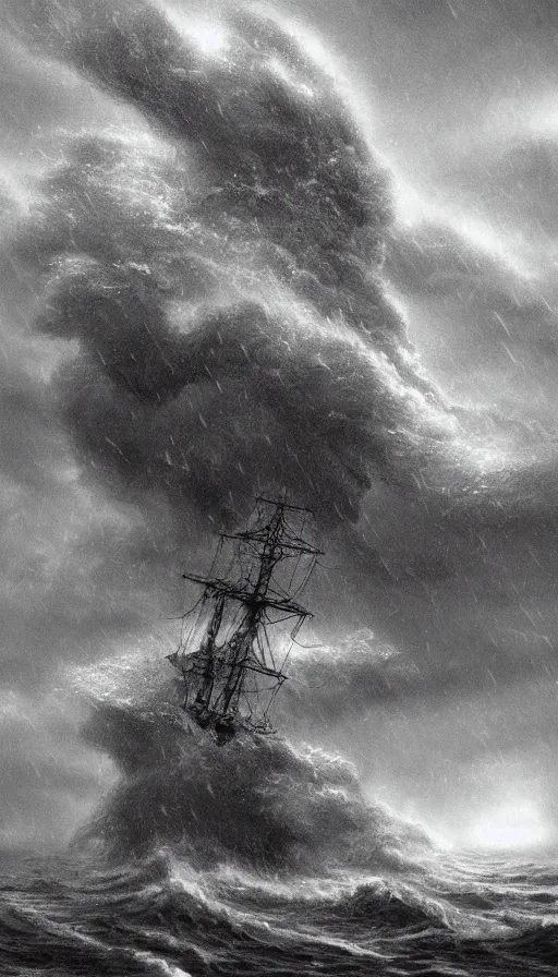 Image similar to Science fiction, a ship in storm, high detail, blizzard, fantastic creature, Isaac Clark