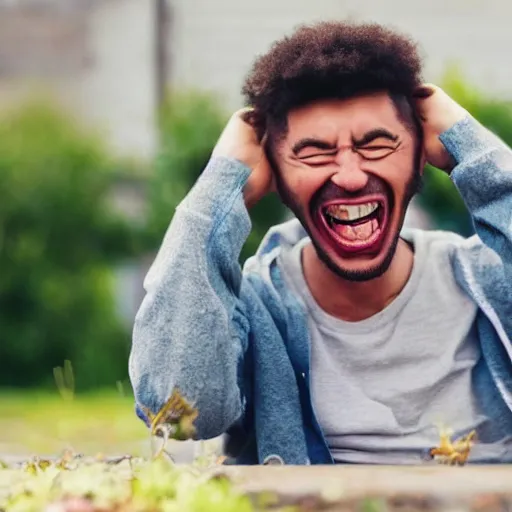 Image similar to man laughing uncontrollably extremely funny