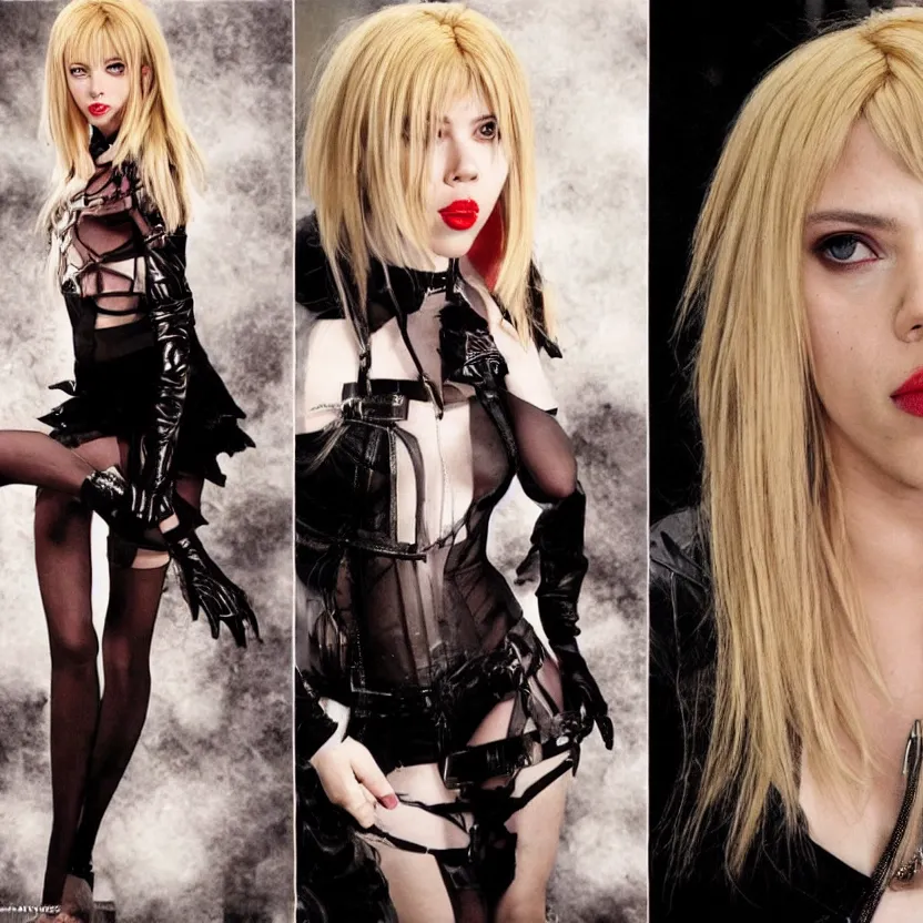 Prompt: scarlett johansson cosplaying as misa amane from death note, professional photograph