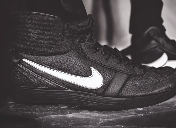 Image similar to product still of Darth Vader signature Nikes, 85mm f1.8