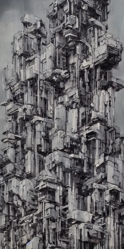 Prompt: oil painting scene from brutalism architecture art by kim jung gi