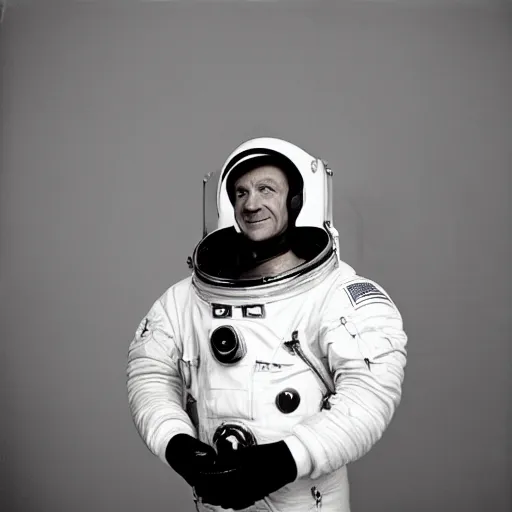 Prompt: portrait of a soviet astronaut in the empty room, black & white photo by annie leibovitz