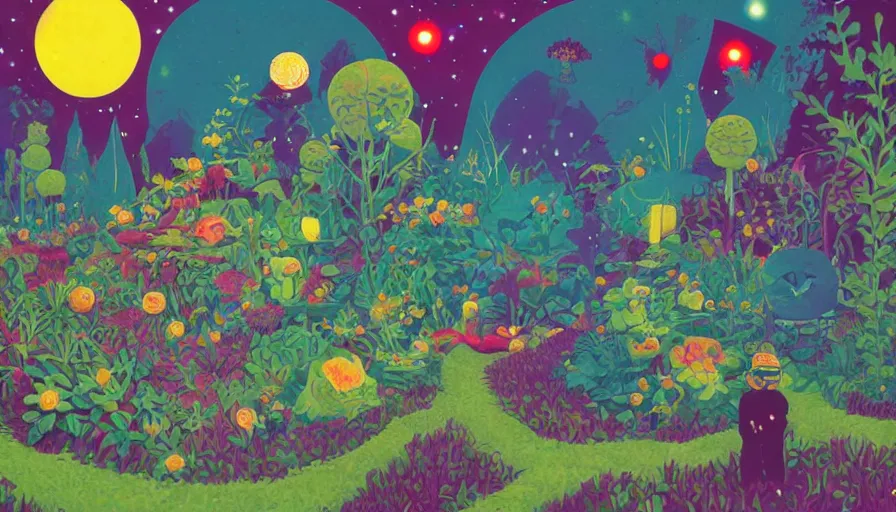 Image similar to the garden at the end of the universe, trippy, mind - bending, tom whalen, mark ryden, chip zdarsky, art station