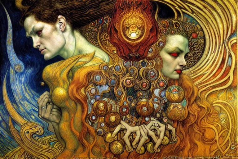 Image similar to Divine Chaos Engine by Karol Bak, Jean Delville, William Blake, Gustav Klimt, and Vincent Van Gogh, symbolist, visionary