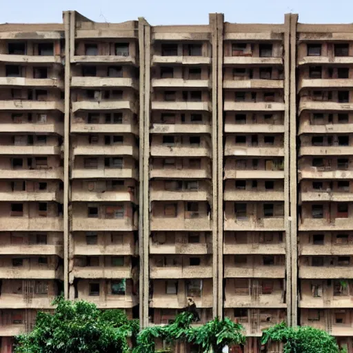 Prompt: brutalist public housing in New Delhi India