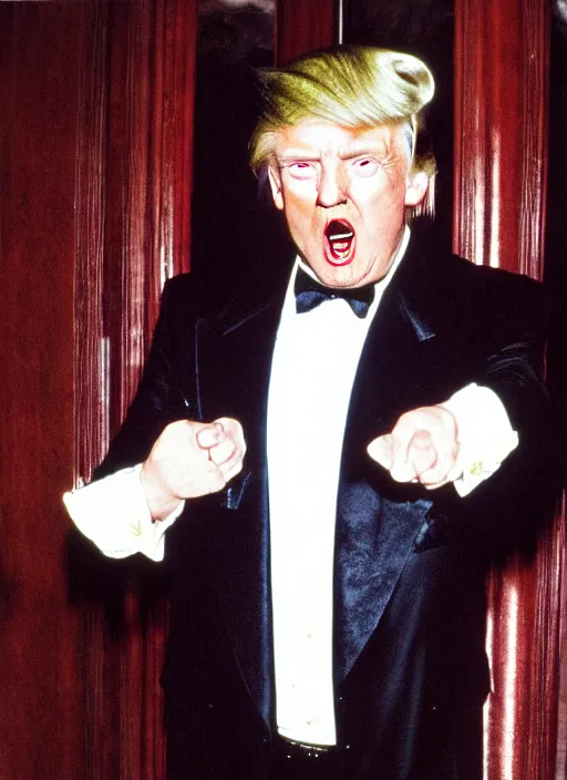 Image similar to candid photo of donald trump as a gothic vampire in the 1 9 9 0 s