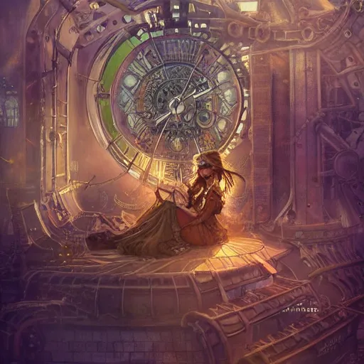 Image similar to ultra realistic illustration of steampunk magical fairy, clocktower, industrial, factory, magic spells, lenses, colorful lights, intricate, elegant, highly detailed, digital painting, artstation, concept art, smooth, sharp focus, illustration, art by artgerm and greg rutkowski and alphonse mucha