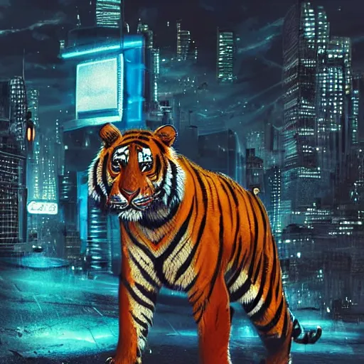 Image similar to a beautfiul award winning commission portrait of an anthro tiger in the neon cyberpunk city at night,wearing a leather jacket,glow effect,detailed face,photorealistic,character design by charles bowater,ross tran,deviantart,artstation,digital art,hyperdetailed,realistoc,western comic style,vfx,dramatic