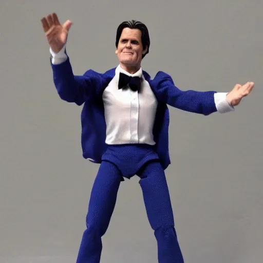 Image similar to Jim Carrey's action figure, wearing costumes