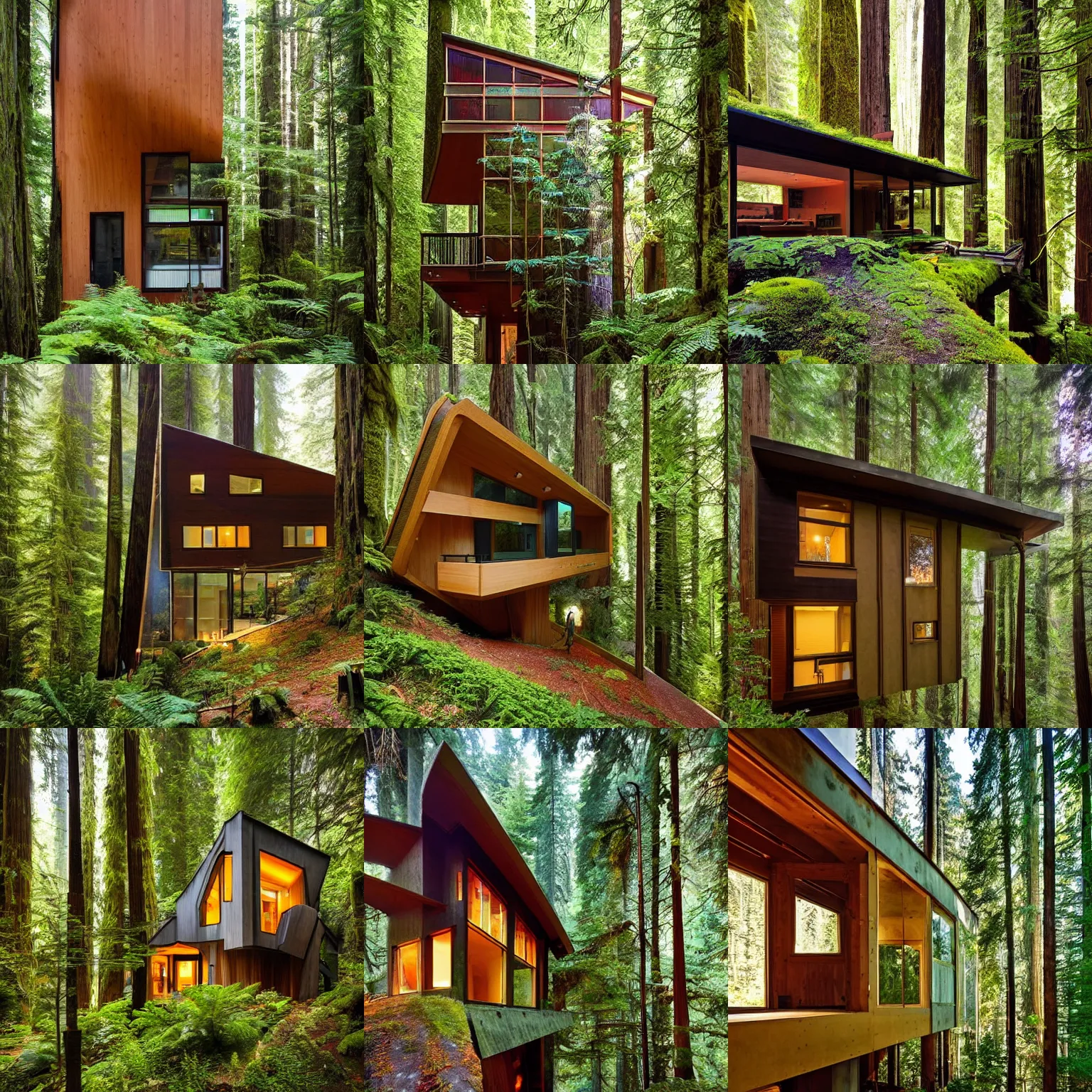 Prompt: modern solarpunk house, in a magical redwood forest, photo