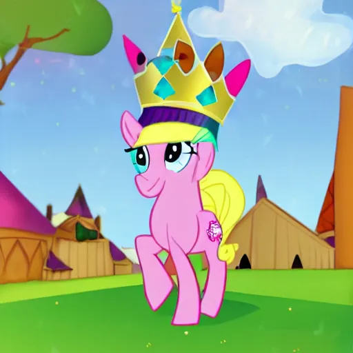Image similar to walking pig wearing a crown in the style of my little pony