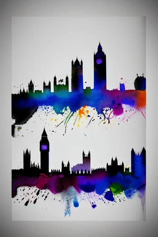 Image similar to minimalist watercolor splash ink art of london skyline