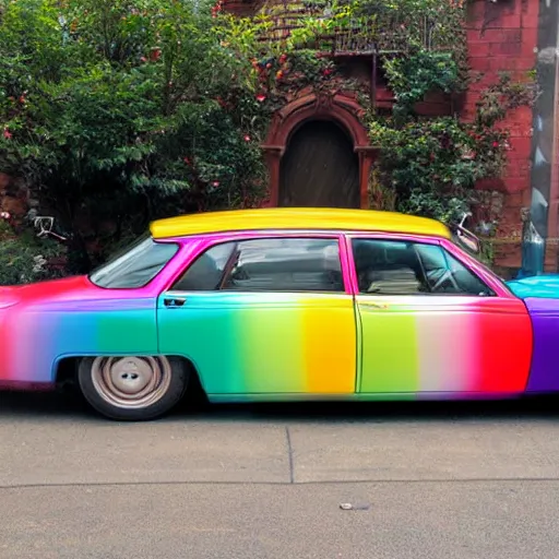 Image similar to a rainbow car