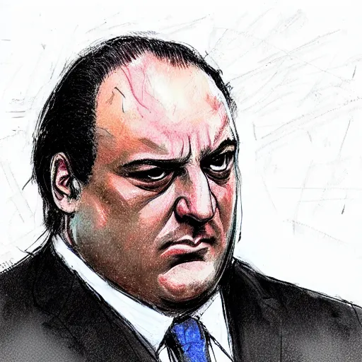 Image similar to Tony Soprano crying in courtroom sketch