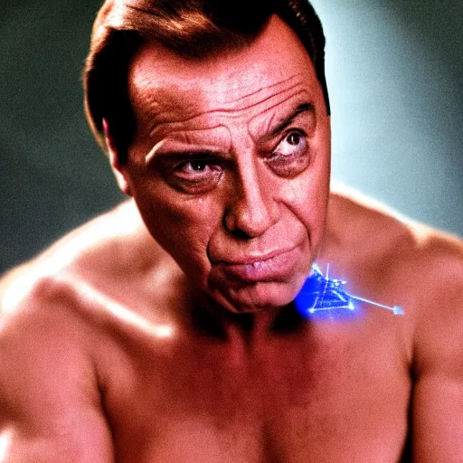 Image similar to silvio berlusconi as homelander ( the boys ) projecting laser from his eye