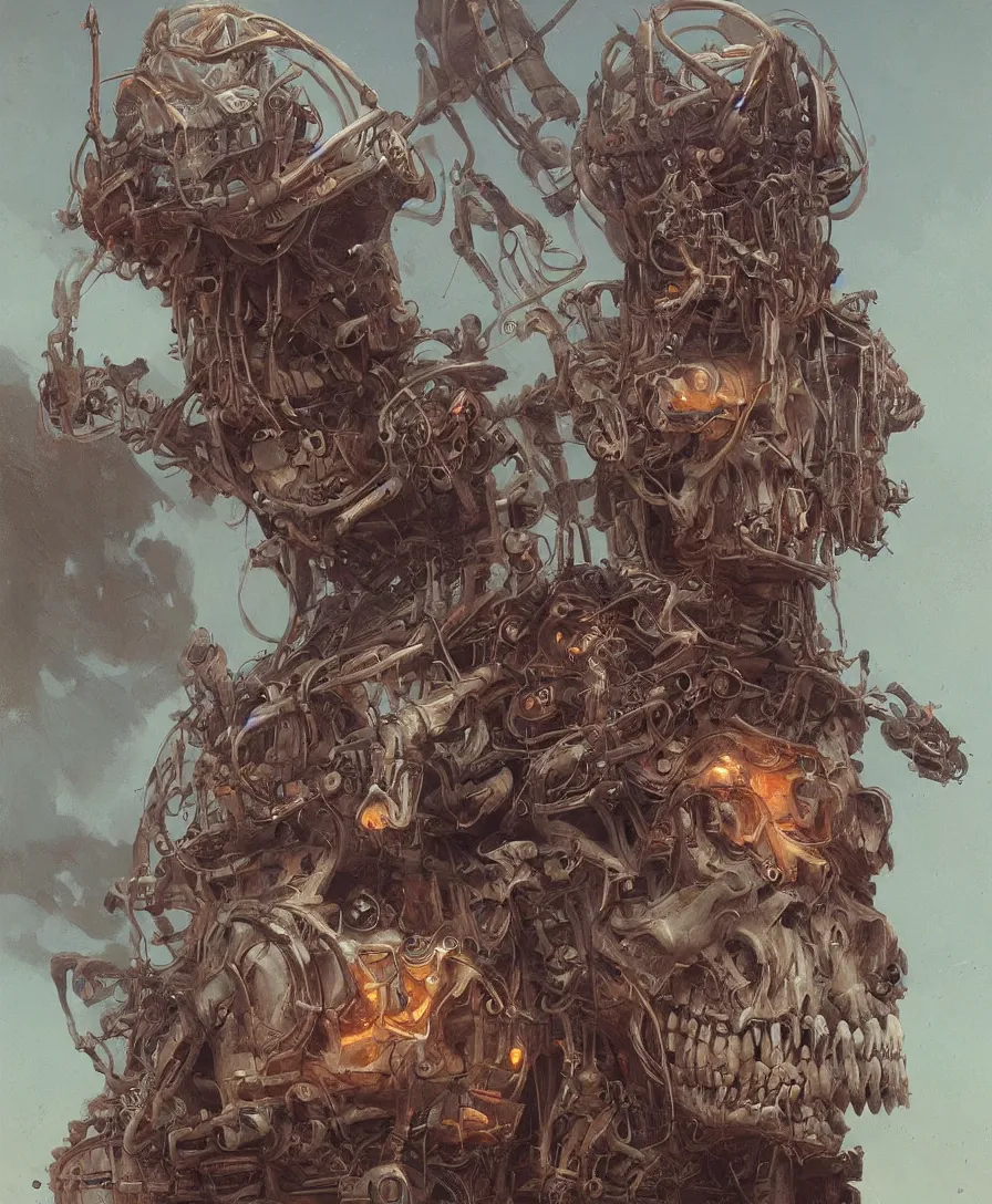 Image similar to portrait bones, illustrated by Simon Stålenhag and Gaston Bussiere, intricate, ultra detailed, photorealistic, trending on artstation