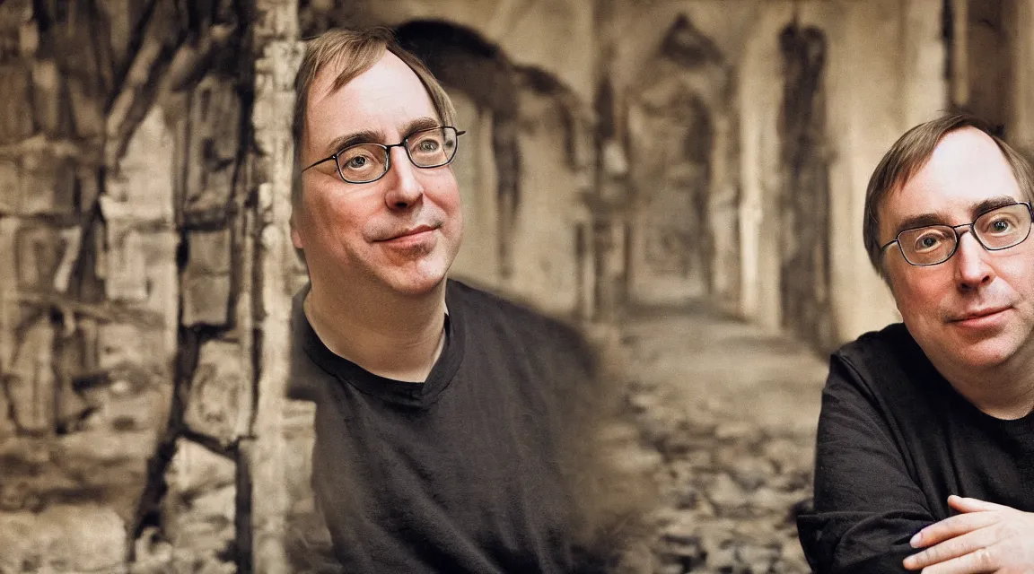 Image similar to portrait of Linus Torvalds taked by Steve McCurry