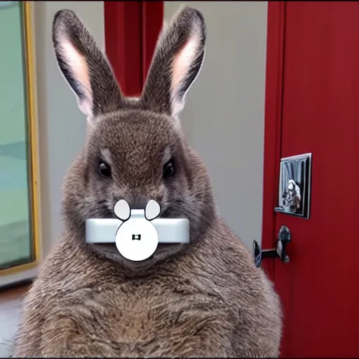 Prompt: big chungus staring at a ring doorbell