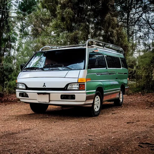 Prompt: 1990 Mitsubishi Delica L300, (Sony a7R IV, symmetric balance, polarizing filter, Photolab, Lightroom, 4K, Dolby Vision, Photography Award)