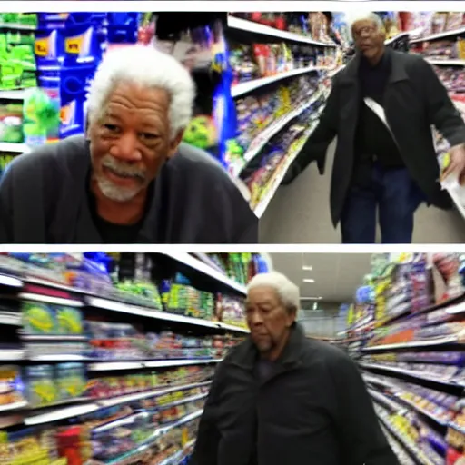 Image similar to a surveillance footage of Morgan Freeman at Walmart