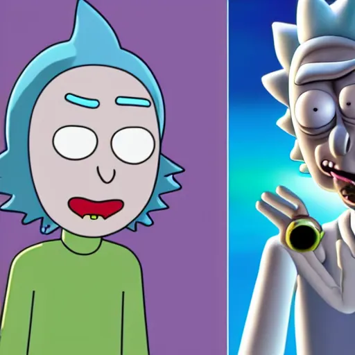 Prompt: rick and morty as humans, realistic, digital art, cinema 4 d, photorealistic