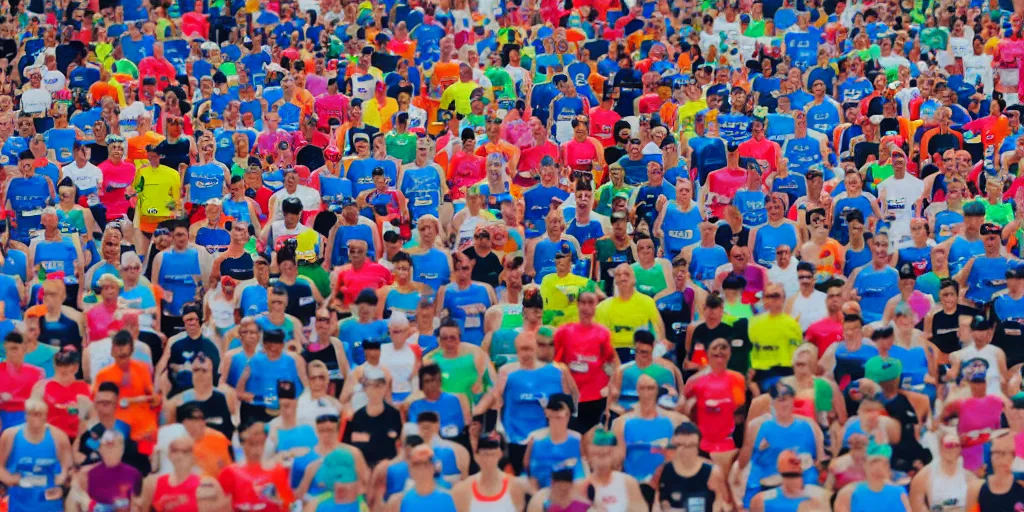 Image similar to sketch of marathon runners in a long row, studio background, studio lighting, fashion shoot, detailed, diverse crowd, new balance colours