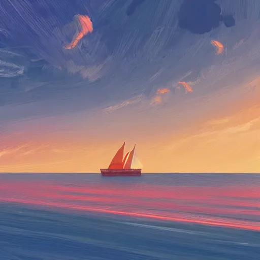 Prompt: a ship docking on the beach next to an island, in the style of alena aenami,