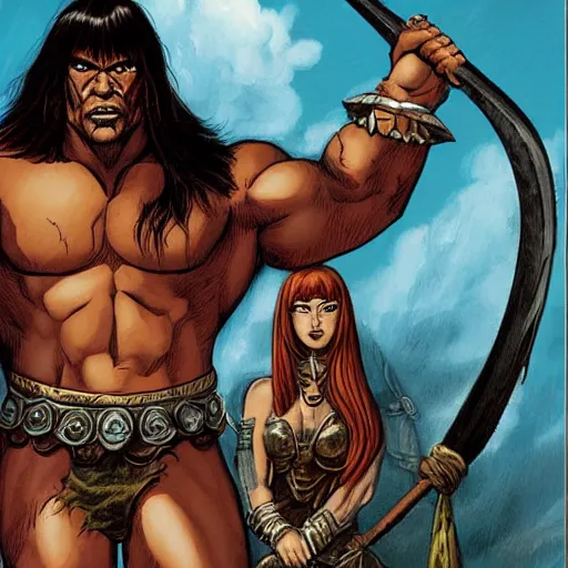 Image similar to conan the barbarian in the style of conan the barbarian by frank frazzetta