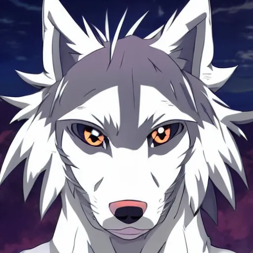 Prompt: key anime visual portrait of an anthropomorphic anthro wolf fursona, in a jacket, with handsome eyes, official anime art