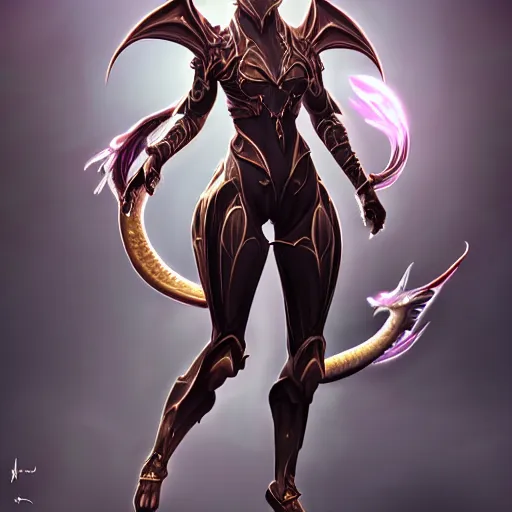 Image similar to highly detailed exquisite fanart, of a beautiful female warframe, but as an anthropomorphic dragon, elegant pose, full body and head shot, epic cinematic shot, sharp claws, professional digital art, DeviantArt, high quality artstation, Furaffinity, HD render