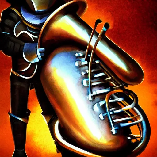 Image similar to tuba knight, digital art, epic lighting