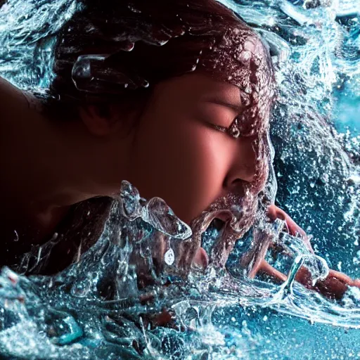 Image similar to ultra hd photo of water that turning into female face!