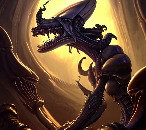 Prompt: ridley scott xenomorph alien queen folding laundry, fantasy, whimsical, dungeons and dragons, league of legends splash art, heroes of the storm splash art, hearthstone splash art, world of warcraft splash art, overwatch splash art, art by artgerm, art by alphonse mucha, intricately detailed, highly detailed, trending on artstation, 4 k, wallpaper