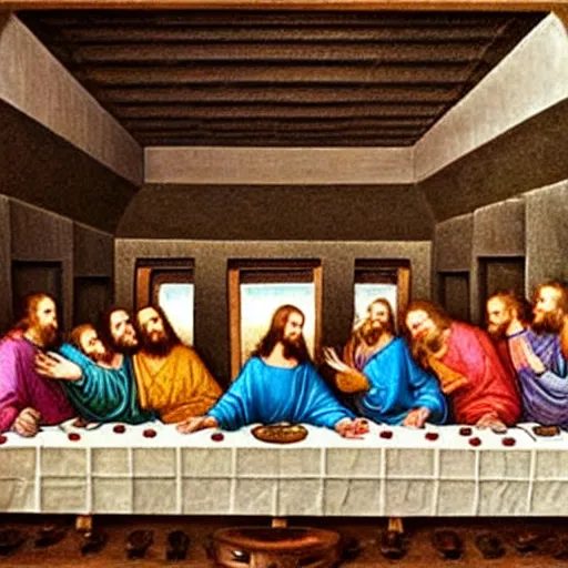 Image similar to the last supper on the dj decks