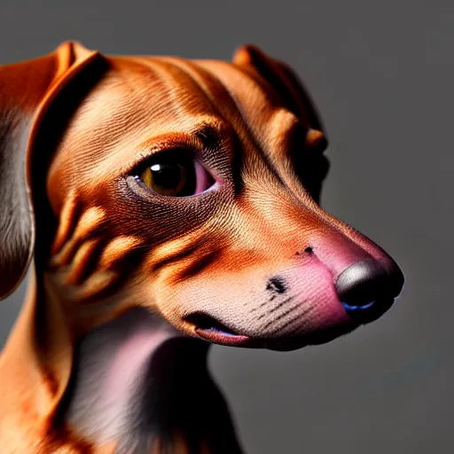 Image similar to Hybrid of a dachshund and a peterbald cat, beautiful, sharp focus, ultra detailed, cgsociety, zbrush, octane render, hyper realistic, 8K