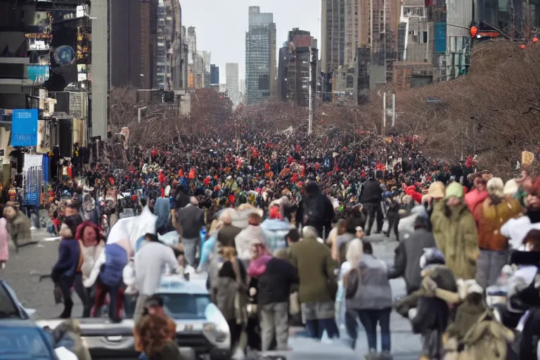 Prompt: millions of people watching an tsunami in new york