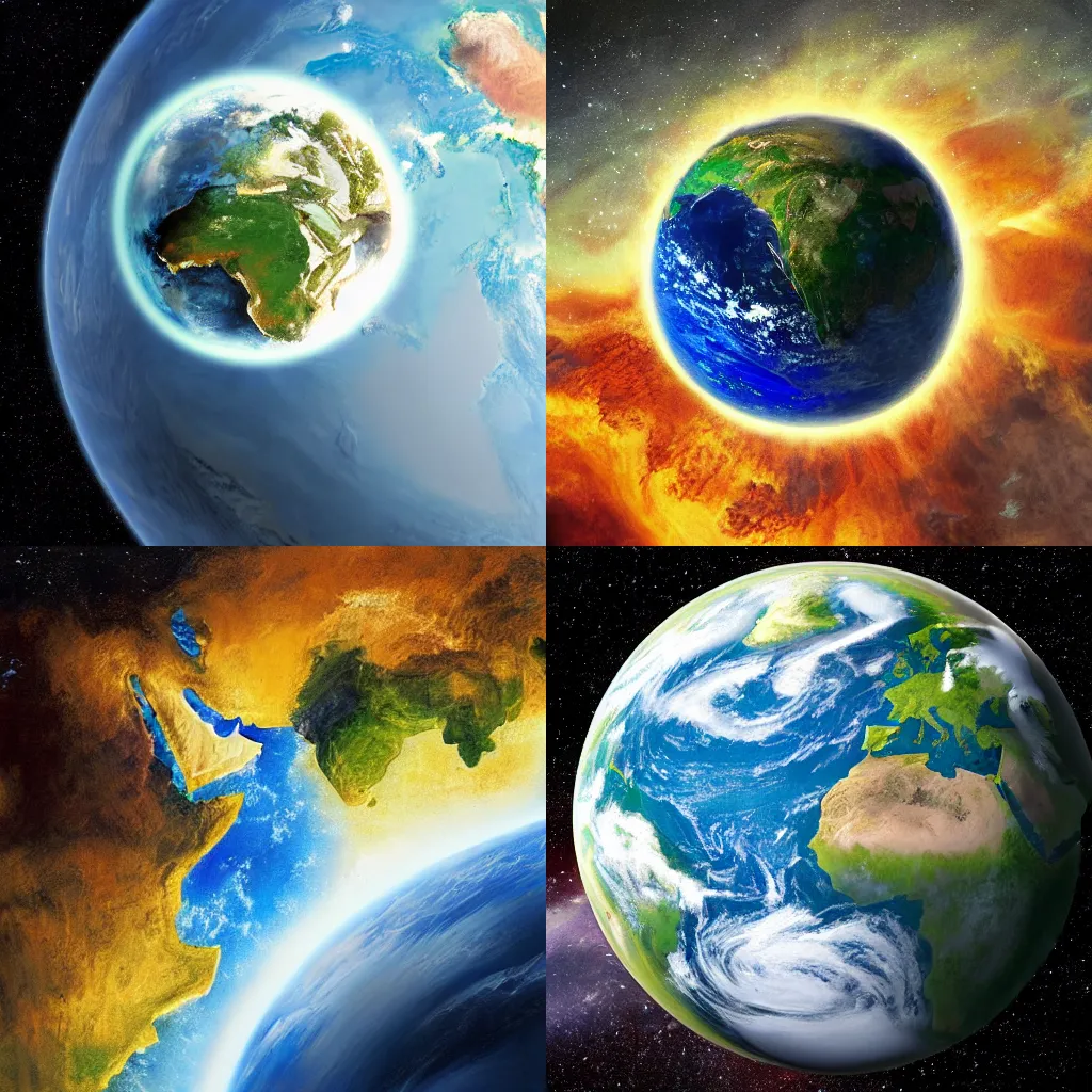 Prompt: illustration of Earth from space, realistic painting, classical painting, high definition, digital art, matte painting, very detailed, realistic”