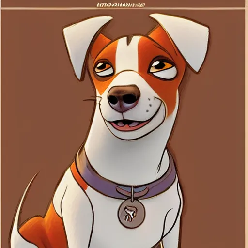 Image similar to jack russel terrier character shocked, pixar, disney, zootopia, up, concept art, sketch, trending on artstation, graphic novel, childrens illustrated storybook, by alphonse mucha and cory loftis and matthias lechner