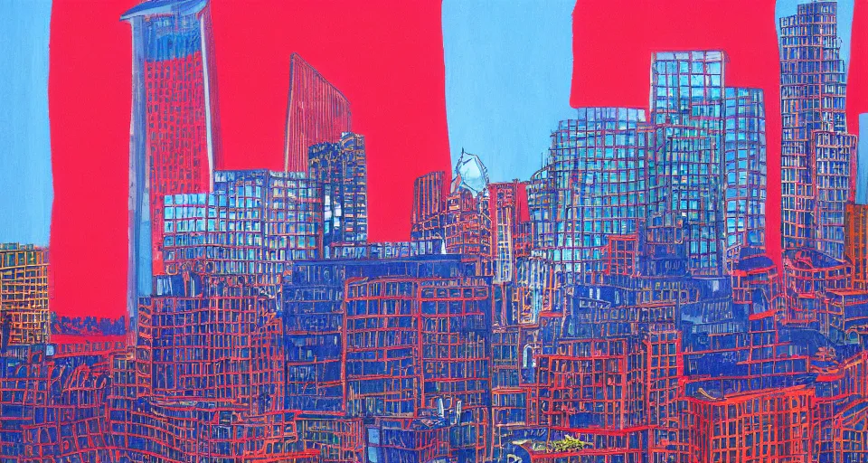 Image similar to color sketch of the london skyline, highly detailed, dramatic lighting, intense shadows, rich deep colours, by david hockney