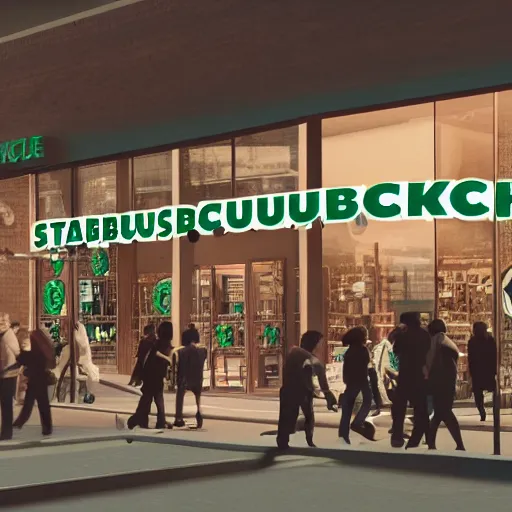 Image similar to overpopulated starbucks at the end of capitalism, photorealistic, 3d, Octane Render, Cinematic, perfect lightning