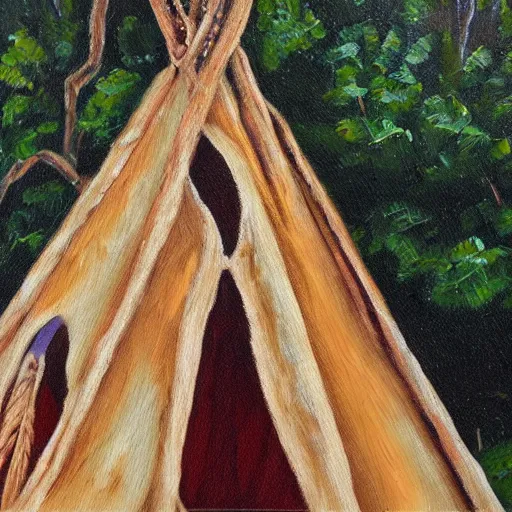 Prompt: detailed oil painting of a native american teepee, png