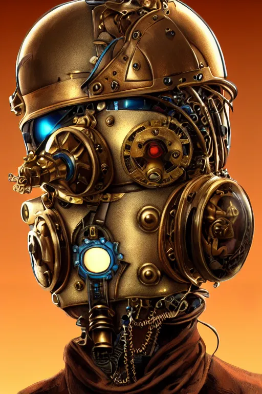 Image similar to steampunk helmet fantasy art mask robot ninja stylized digital illustration sharp focus, elegant intricate digital painting artstation concept art global illumination ray tracing advanced technology chaykin howard and campionpascale and cooke darwyn and davis jack