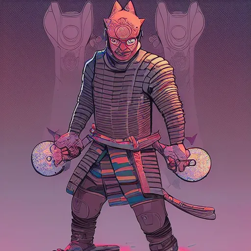 Image similar to cat samurai concept art by Josan Gonzalez, sci-fi, highly detailed, digital painting, artstation, smooth, sharp focus, illustration, concept art by Josan Gonzalez and James Gurney and Mœbius