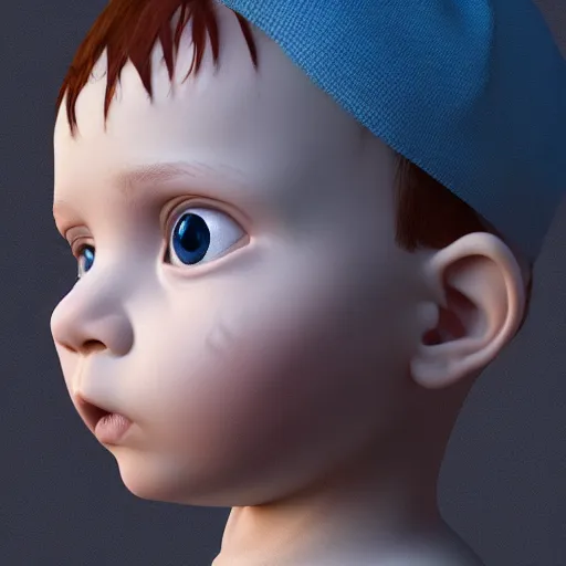 Prompt: hyperrealistic little baby boy big blue eyes thin auburn hair big cheeks, stunning 3 d render inspired by istvan sandorfi & greg rutkowski & mike judge, perfect symmetry, dim volumetric cinematic lighting, 8 k octane comprehensive render, extremely mega hyper - detailed and lifelike attributes & atmosphere, intricate, realistic flesh texture, masterpiece, artstation, stunning,