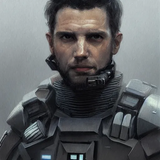 Image similar to portrait of a man by greg rutkowski, a soldier of the galactic federation wearing a gray and black tactical gear, star wars expanded universe, highly detailed portrait, digital painting, artstation, concept art, smooth, sharp foccus ilustration, artstation hq