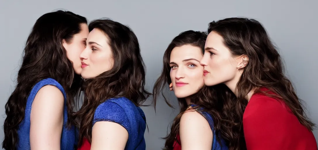 Image similar to katie mcgrath kissing melissa benoist, studio lighting 4 k