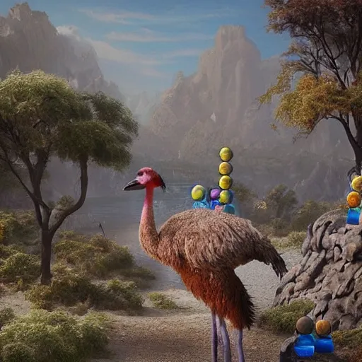 Image similar to beautiful matte painting ostrich made of marbles, trending on artstation, blender, unreal engine, concept art