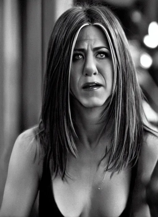 Prompt: film still of Jennifer Aniston as The Joker in The Dark Knight, 4k