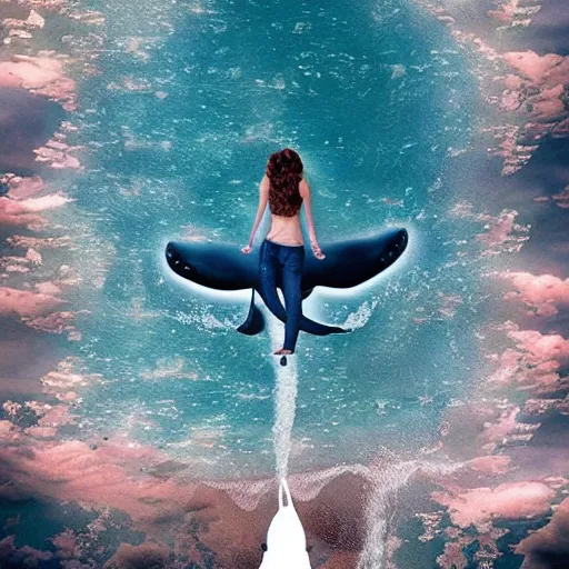 Image similar to photomanipulation of a huge whale that has tiny fairy wings