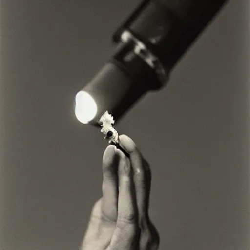 Image similar to one man lights a cigarette from the second man's lighter by Irving Penn